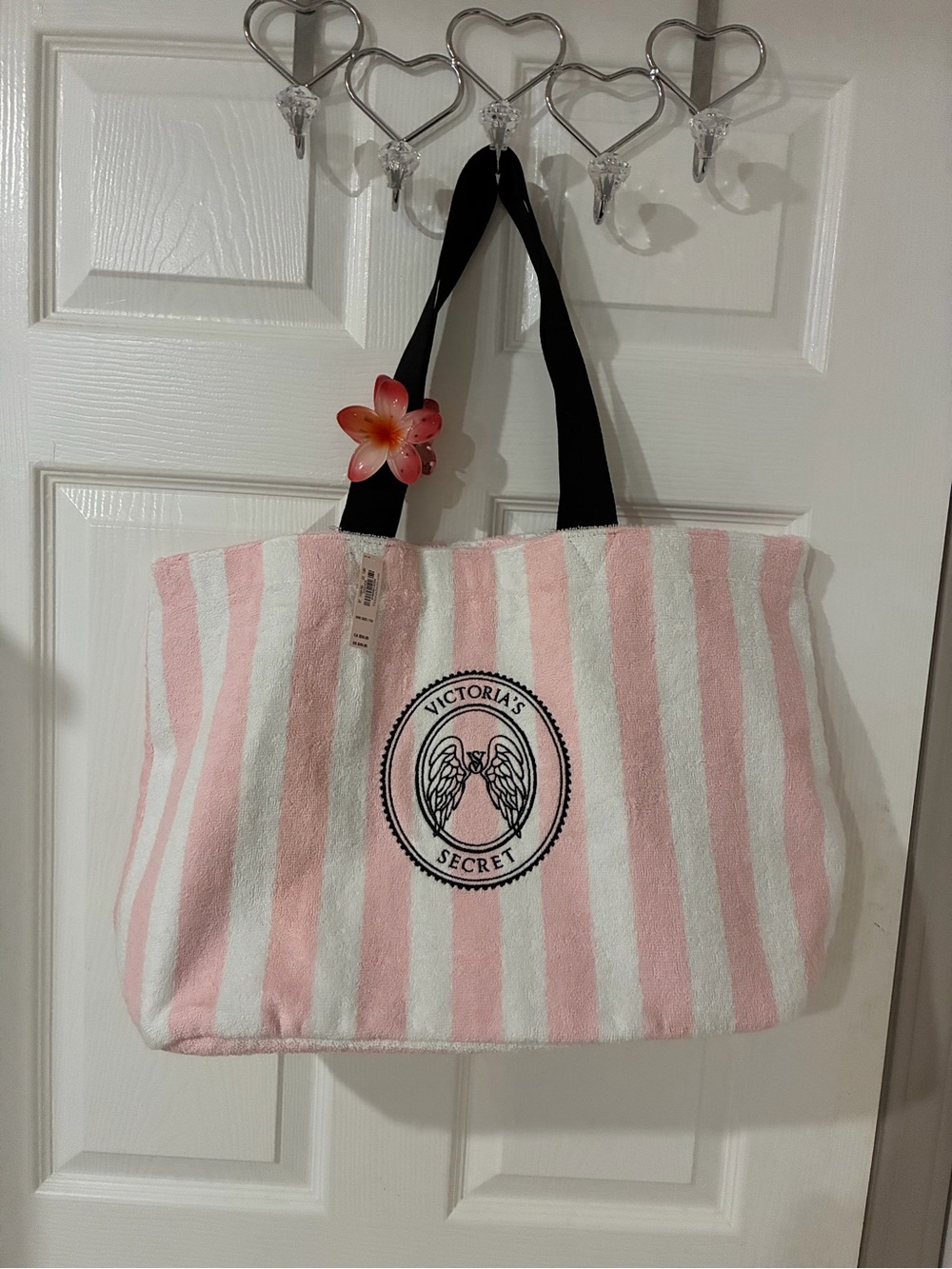 NWT Victoria's Secret y2k Angel Wings Pink and White Striped Tote Bag Purse